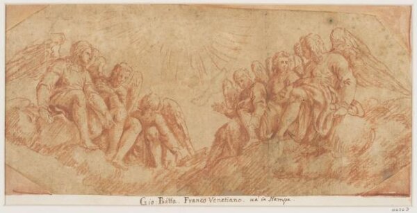 Unknown, Two groups of angels seated on clouds, in a semi-circle, beneath an auriole
