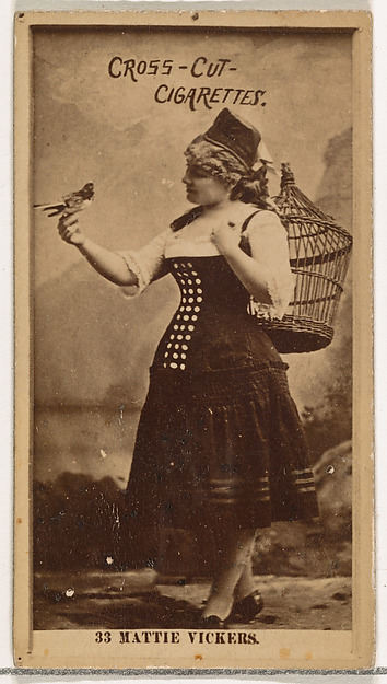 W. Duke, Sons & Co., Card Number 33, Miss Mattie Vickers, from the Actors and Actresses series (N145-2) issued by Duke Sons & Co. to promote Cross Cut Cigarettes