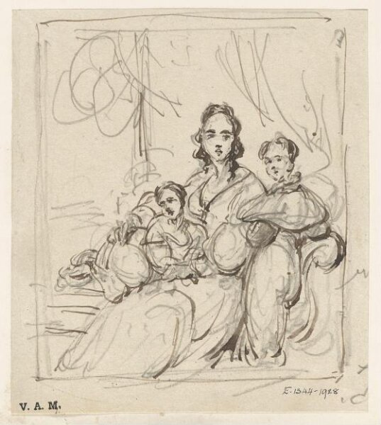 George Chinnery, A Western woman with two children, Macau