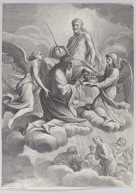 Charles Simonneau, Saint Louis of France received into heaven by Christ and two angels who offer him the crown of France