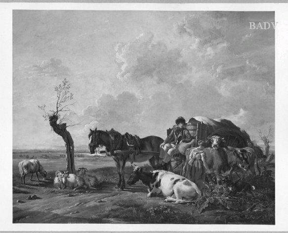 Pieter Gerardus van Os, Landscape with a farmgirl and a foreman in conversation