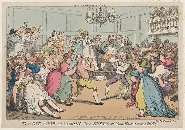 Thomas Rowlandson, The Gig Shop or Kicking Up a Breeze at Nell Hammiltons Hop