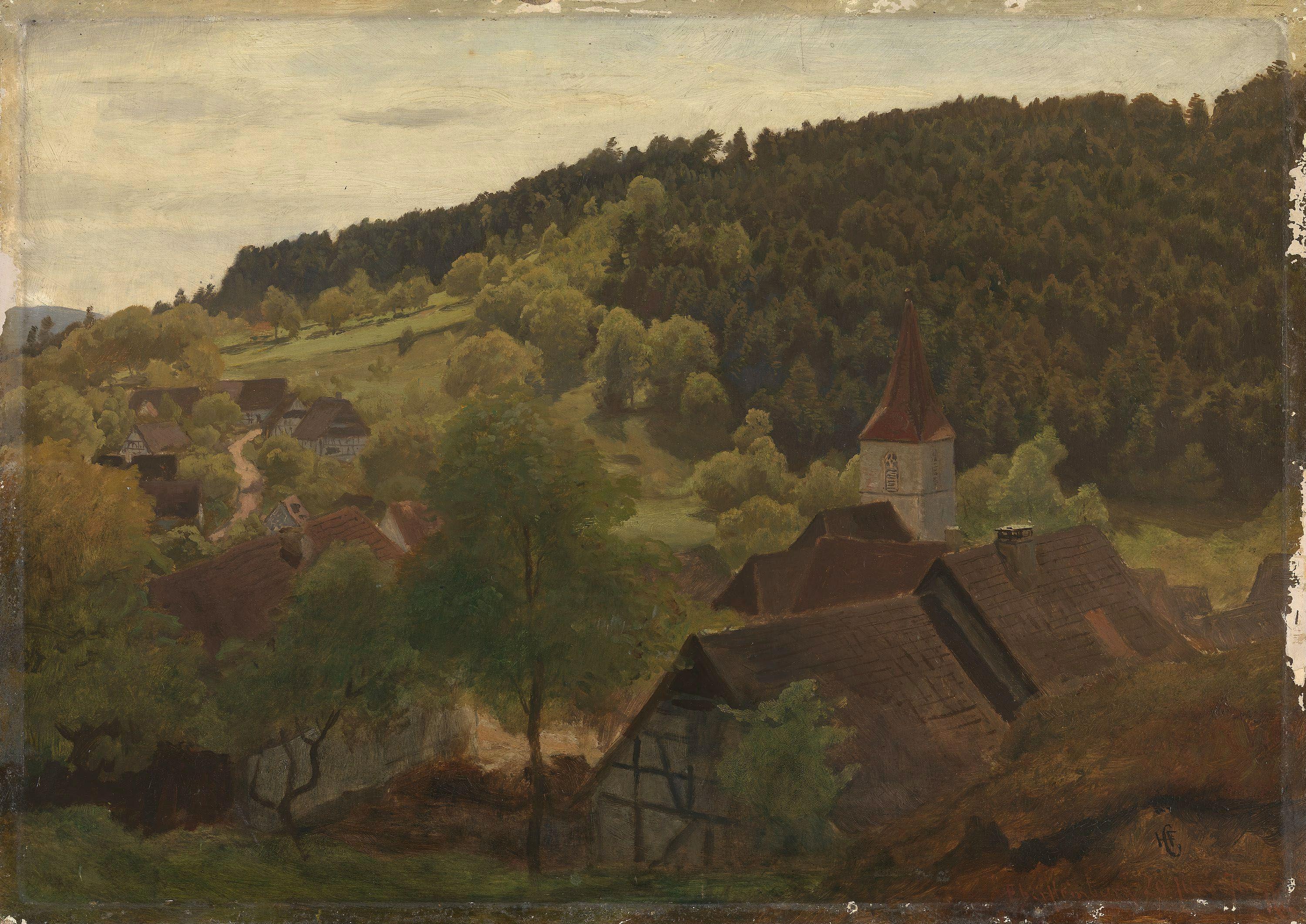 Hans Gude, Landscape from Ebersteinburg in Baden