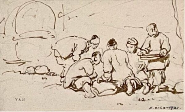 George Chinnery, Five figures by a Tanka boat