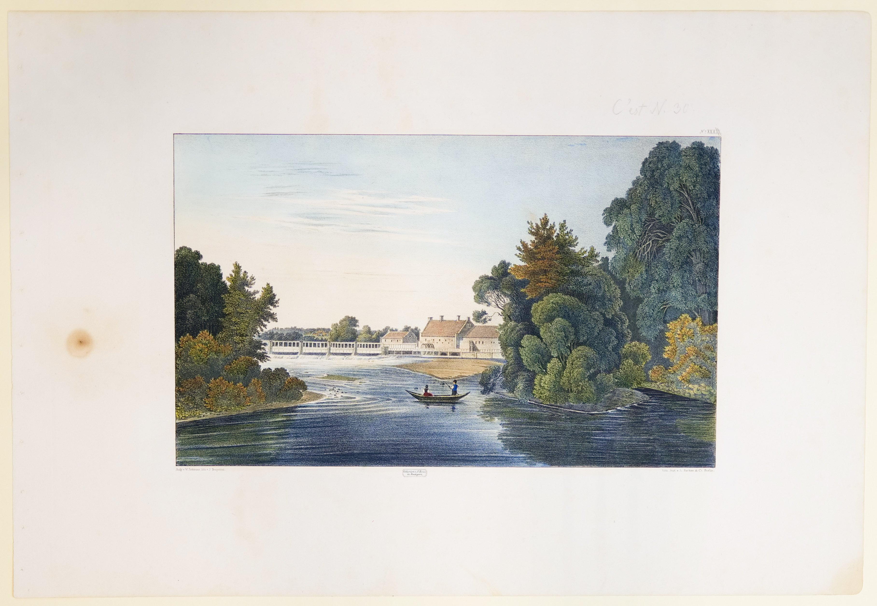 Friedrich Julius Tempeltey, Ansicht der Mühle von der Doppelbrücke aus, Tafel XXX(III) der "Andeutungen über Landschaftsgärtnerei"