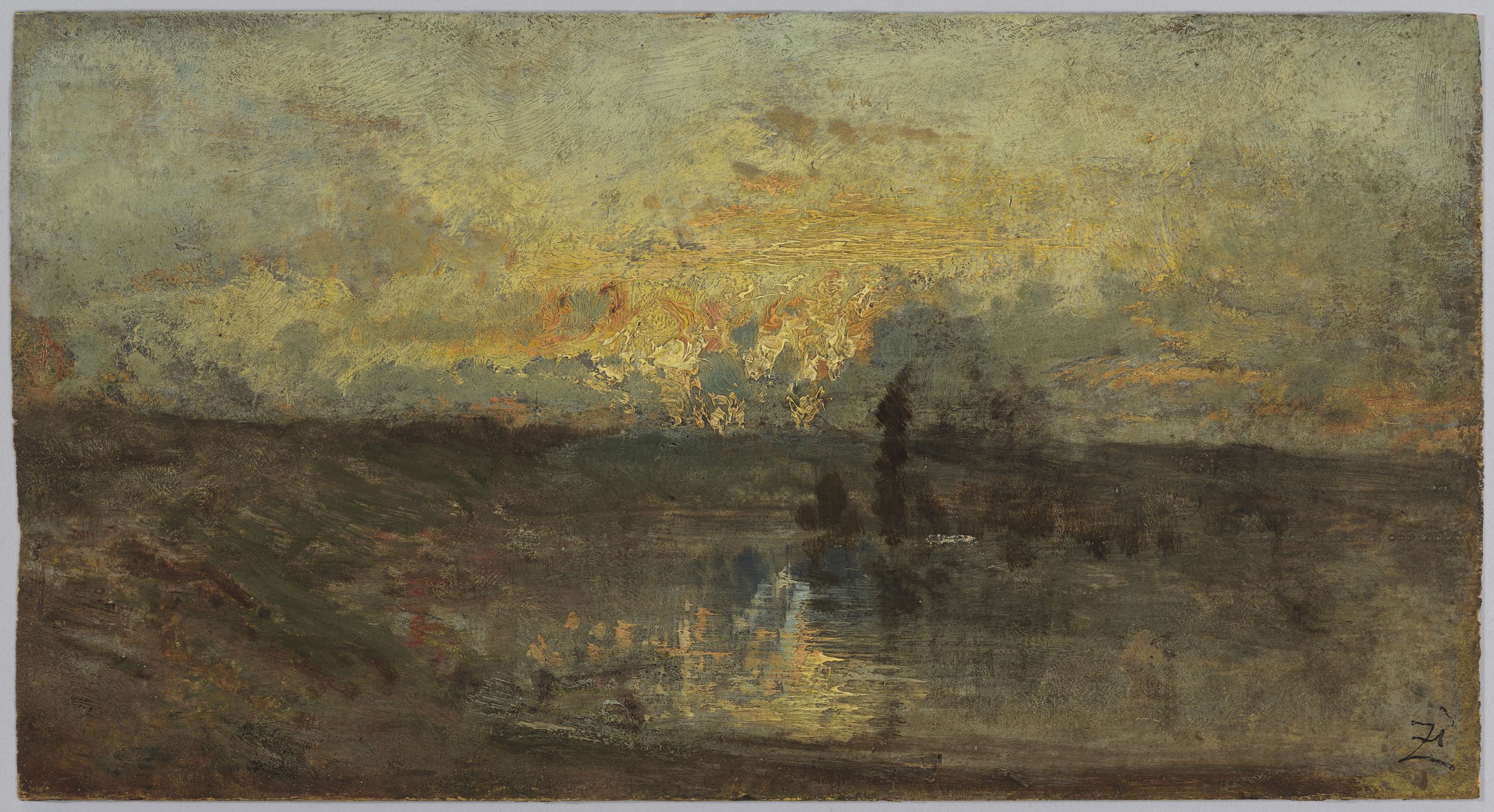 Félix Ziem, Tournant de rivière (au recto) ; trois études (au verso)