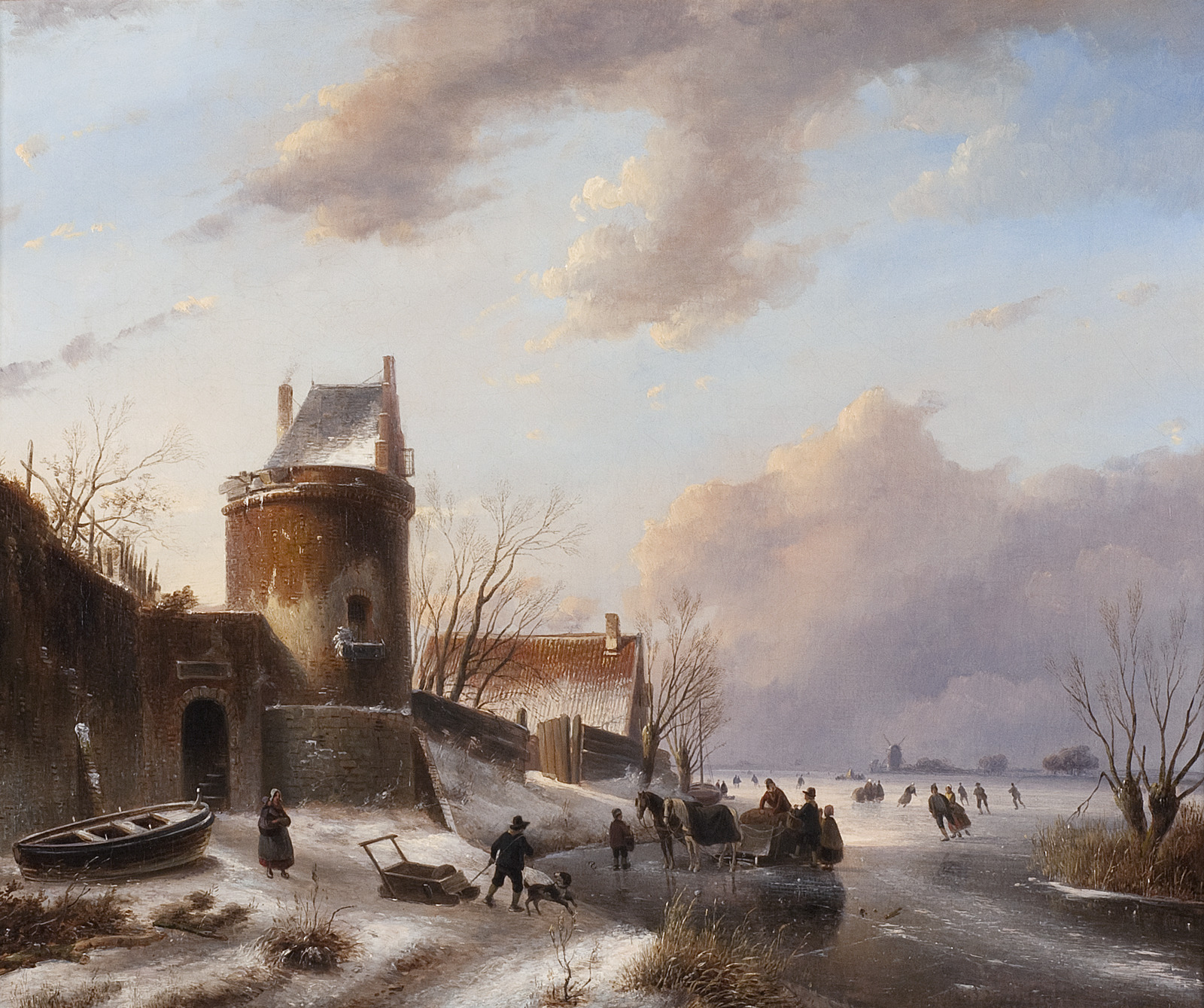 Andreas Schelfhout, Winterlandschap met schaatsers en paardeslee