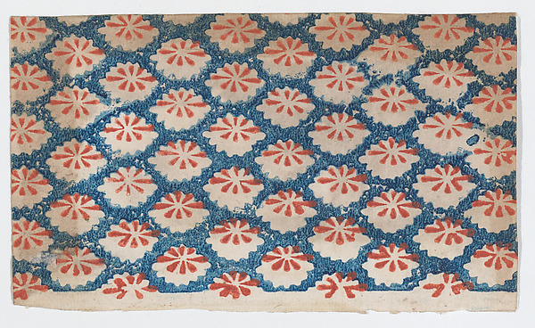 Anonymous, Sheet with overall pattern of ovals with red designs