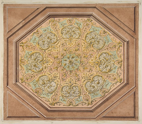 Jules-Edmond-Charles Lachaise, Design for the decoration of a hexagonal ceiling with rinceaux