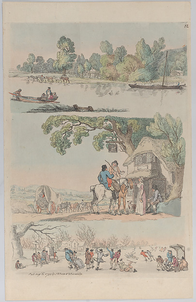 Thomas Rowlandson, Plate 12, Outlines of Figures, Landscape and Cattle...for the use of learners