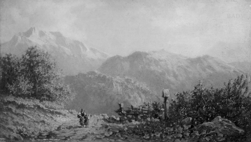 Carl Spitzweg, Mountain-landscape with two girls