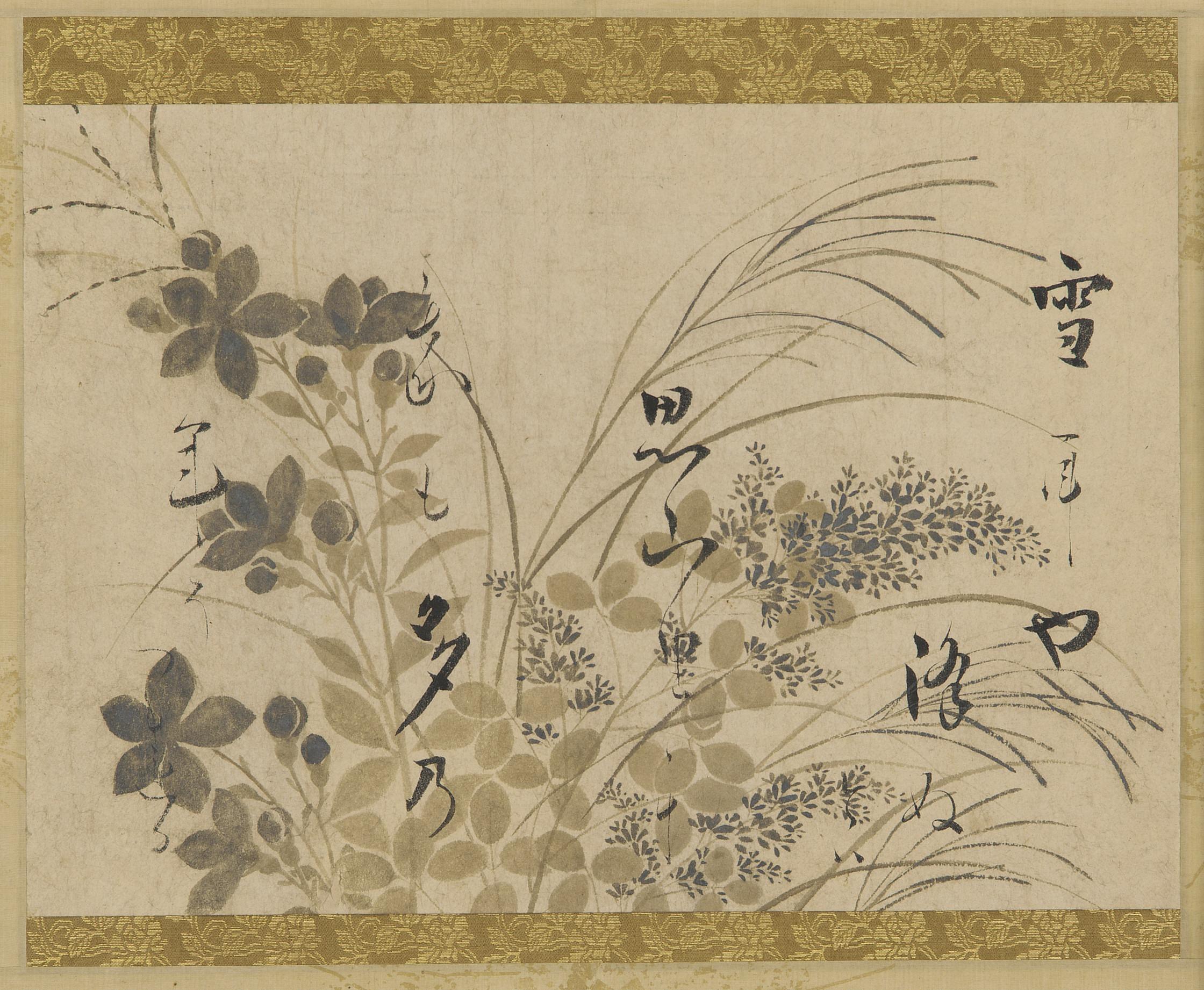 Attributed to Hon'ami Koetsu, Flowers, grasses, and a poem
