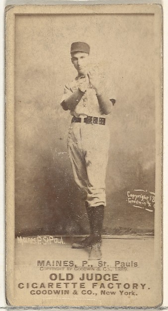 Goodwin & Company, Willard Eben Mains, Pitcher, St. Paul Apostles, from the Old Judge series (N172) for Old Judge Cigarettes