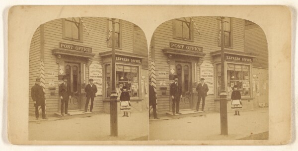 Unknown, [Exterior view of a post office and express office]