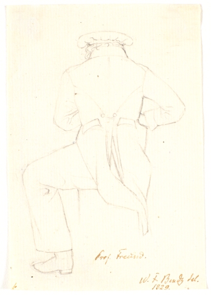 Wilhelm Bendz, Billedhuggeren Hermann Ernst Freund, professor ved Akademiet. Siddende, set fra ryggen