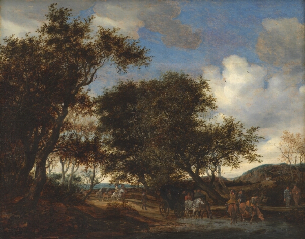Salomon van Ruysdael, Landskab med rejsende, der vander deres heste