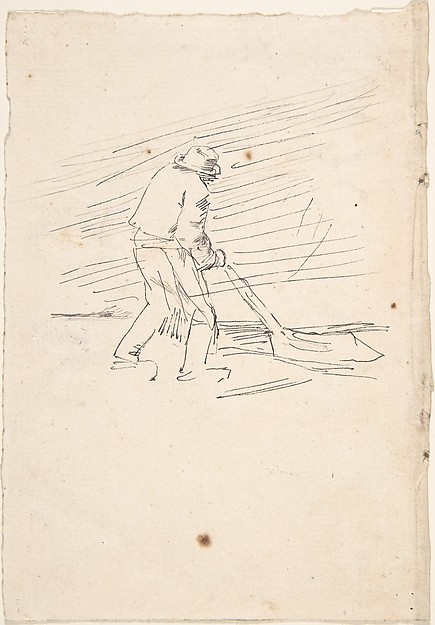 Félicien Rops, Study of a man pushing a plow