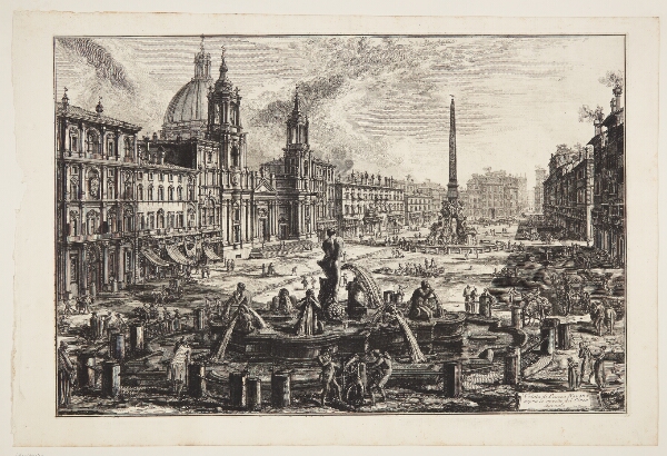 Giovanni Battista Piranesi, Piazza Navona, med Santa Agnese-kirken til venstre og Bernini's fontæne i det fjerne