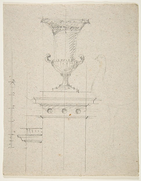 Anonymous, French, 19th century, Design for an urn (verso); Designs for two urns (recto)