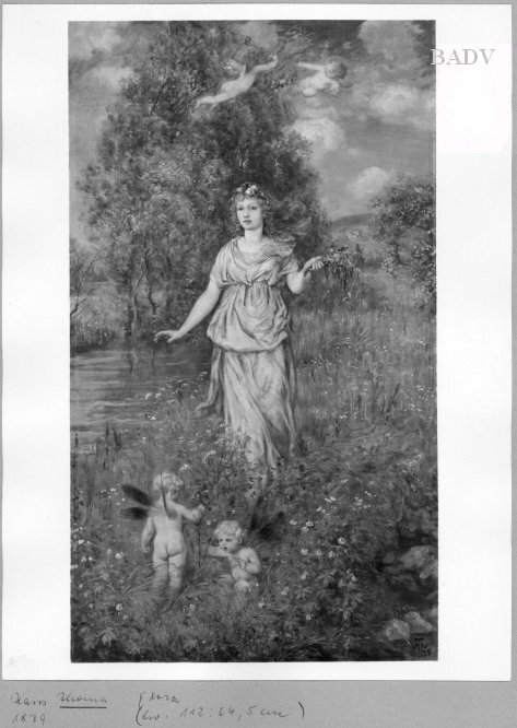 Hans Thoma, Spring-landscape with young girl and 4 angels