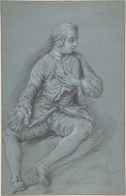 Anonymous, French, 18th century, Young Man Seated on the ground with his left hand at his chest