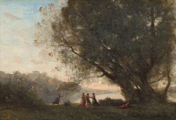 Jean-Baptiste-Camille Corot, Dance under the Trees at the Edge of the Lake