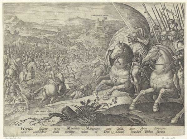 Galle, Philippe, (1537-1612), (printmaker), The history of the Medici: The battle Labadia di Sena and St. Abonda