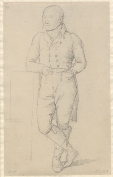 C.W. Eckersberg, Portræt af en stående mand, med korslagte ben, støttet mod en sofa