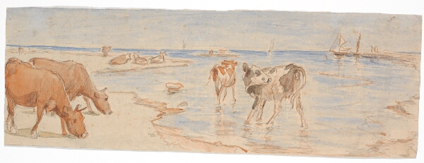 Theodor Philipsen, Køer og kalve nær indskibningsstedet på Saltholm (udkast til dekoration af punchebolle)