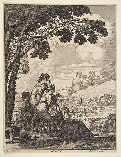 Abraham Bosse, Illustration from "L'Ariane" by Desmarets de Saint-Sorlin; Palamede on Horseback Confronts His Enemies while Searching for Epicharis