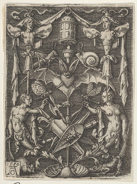 Heinrich Aldegrever, Ornamental Design with a Bat in the Center