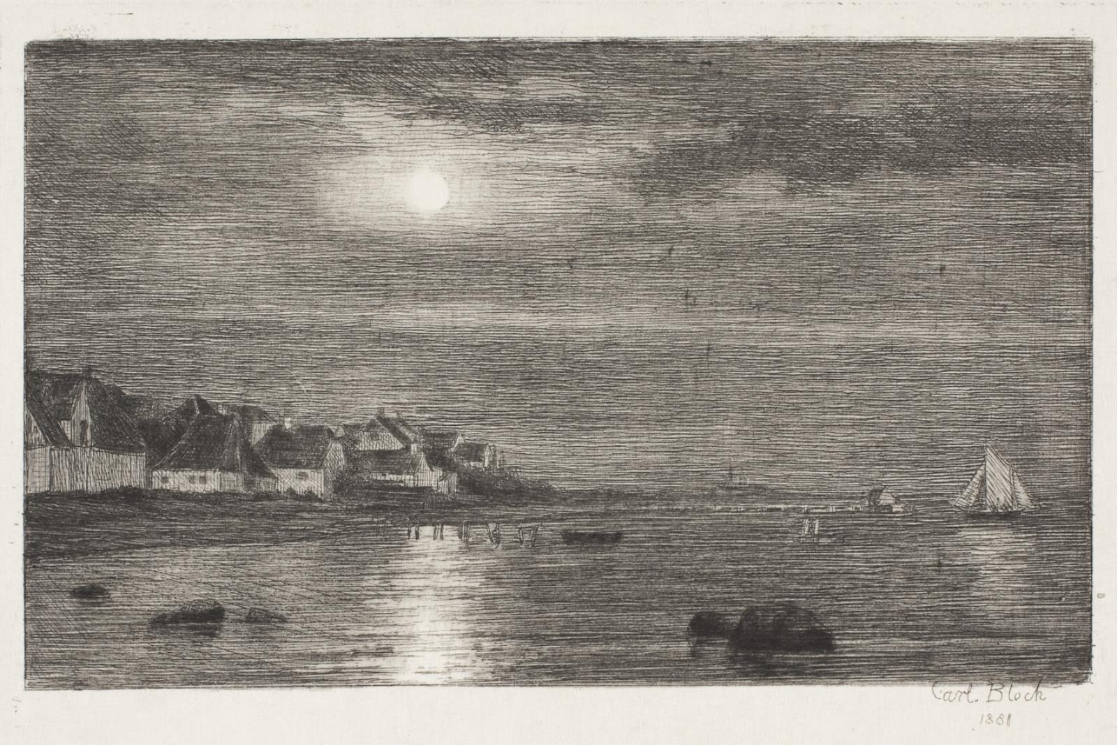 Carl Bloch, Strandparti ved Hellebæk. Måneskin