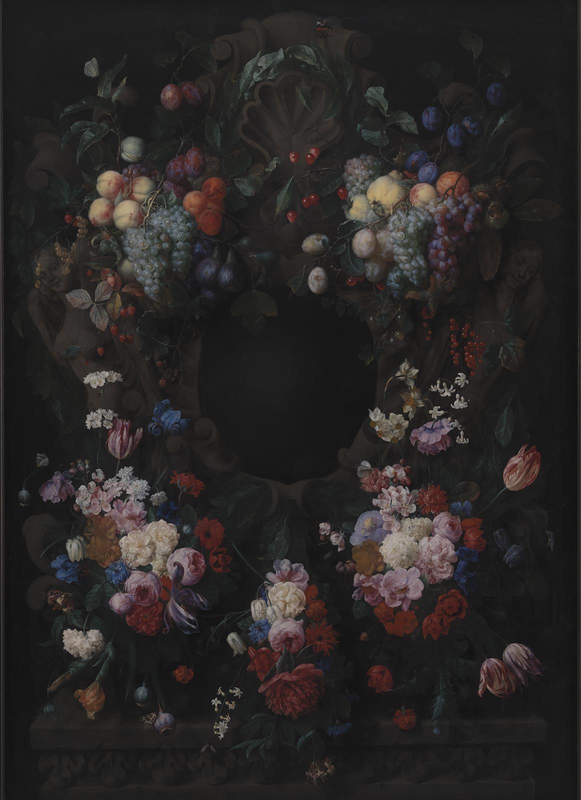 Joris van Son, Stenkartouche med guirlande af frugt og blomster