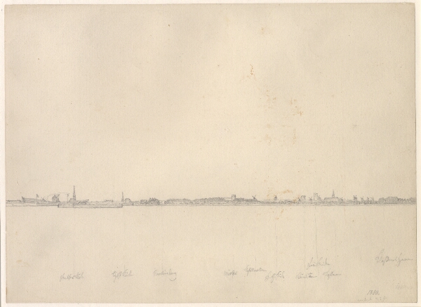 C.W. Eckersberg, Udsigt fra søen mod København, til ventre mastekran, til højre Klassensgaard.