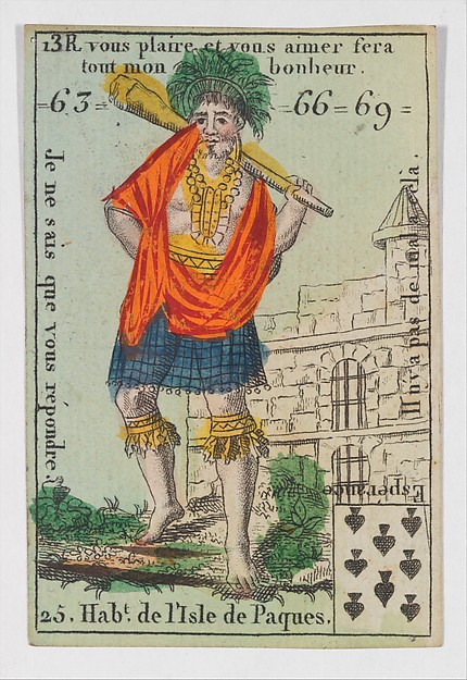 Anonymous, French, 18th century, Hab.t de l'Isle de Paques, from the playing cards (for quartets) "Costumes des Peuples Étrangers"