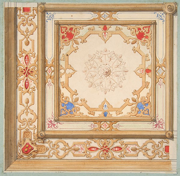 Jules-Edmond-Charles Lachaise, Partial design for a ceiling painted in strapwork and pine cone motifs