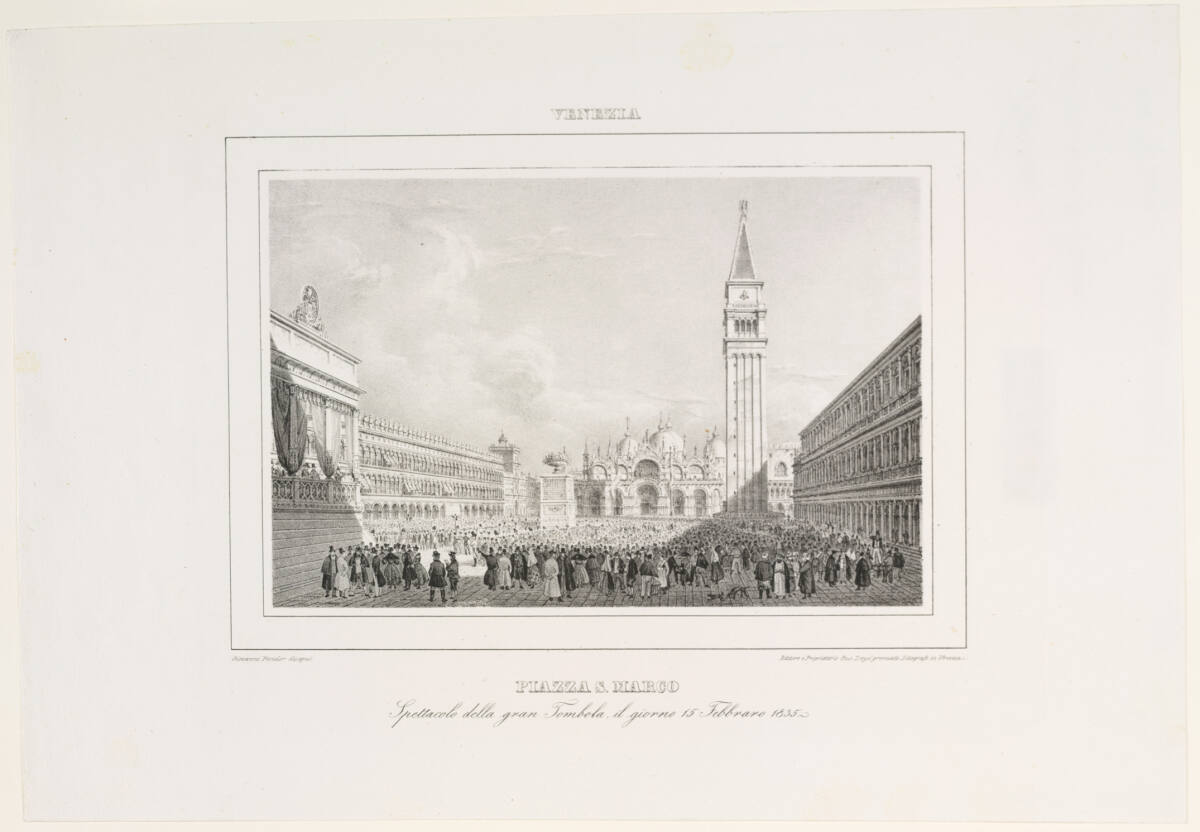 Anonym, Große Tombola auf dem Markusplatz in Venedig am 15. Februar 1835