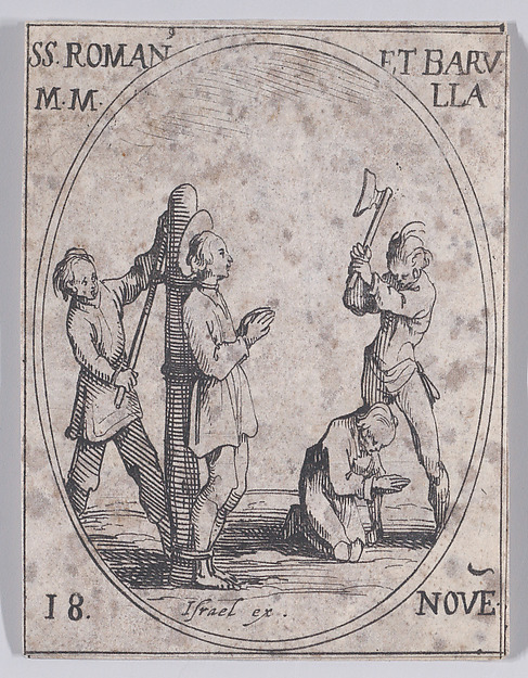 Jacques Callot, S. Romain and S. Barulla (St. Romanus and St. Barula), November 18th, from "Les Images De Tous Les Saincts et Saintes de L'Année" (Images of All of the Saints and Religious Events of the Year)