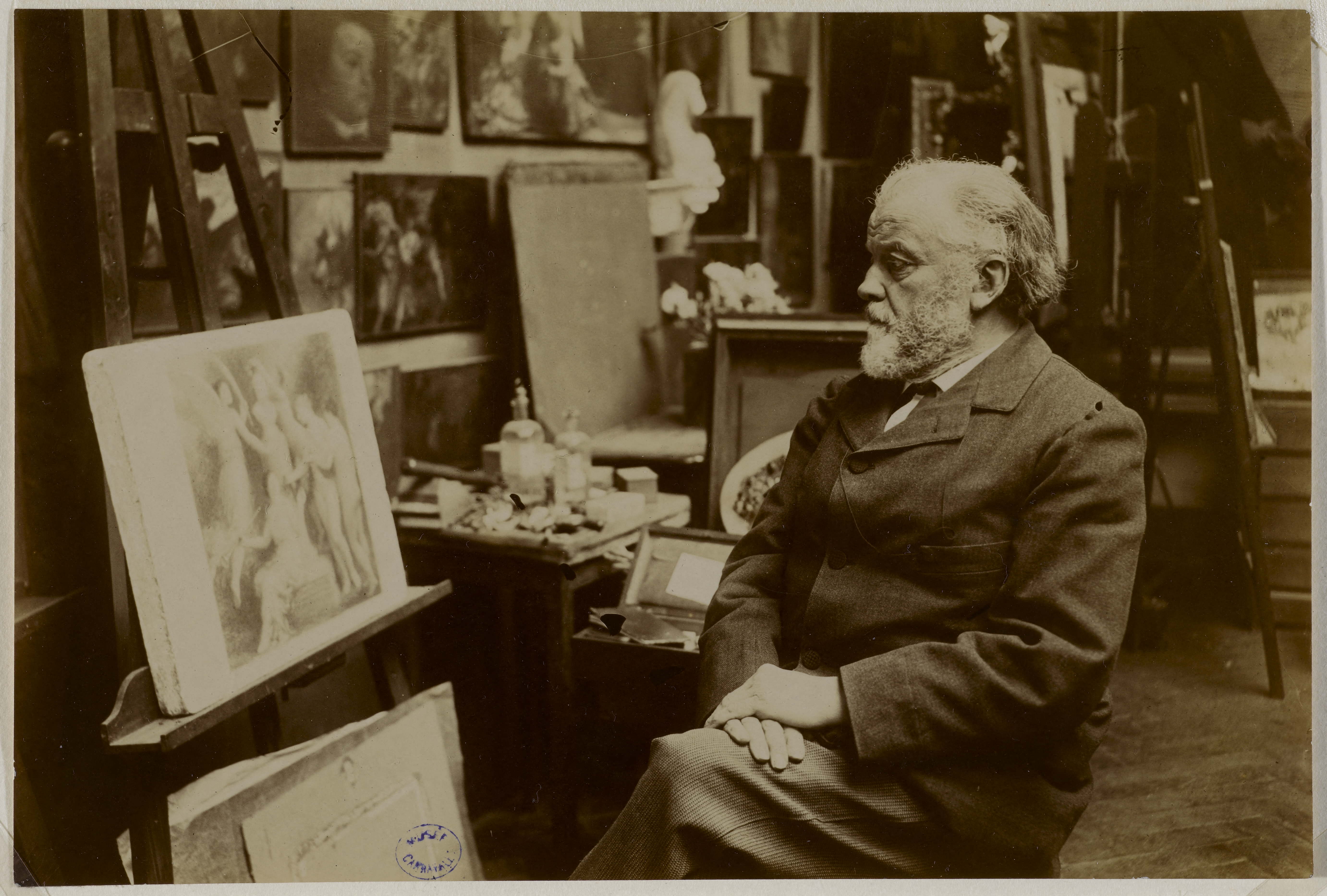 Anonyme, Portrait de Fantin-Latour devant une pierre lithographique, dans son atelier