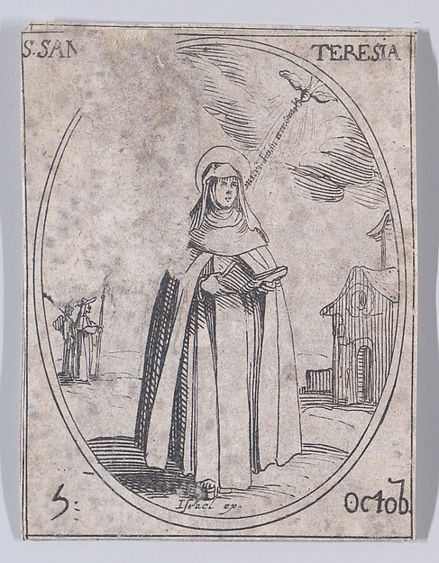 Jacques Callot, Ste. Thérèse (St. Teresa of Avila), October 5th, from "Les Images De Tous Les Saincts et Saintes de L'Année" (Images of All of the Saints and Religious Events of the Year)