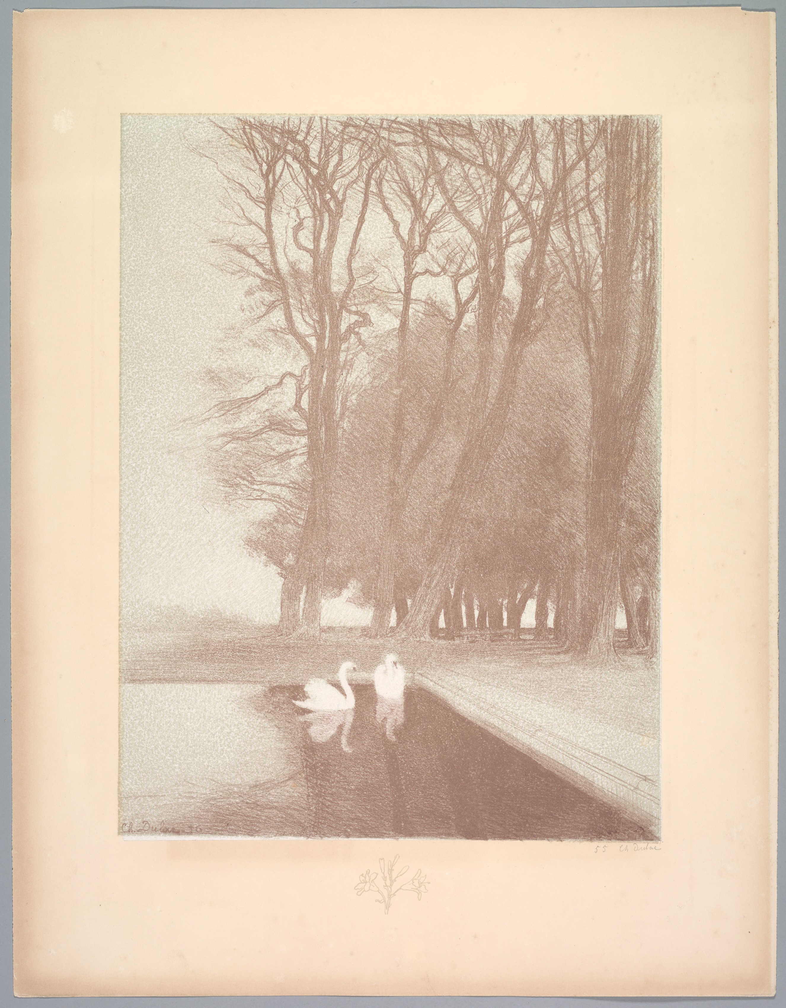 Charles Marie Dulac, Suite de Paysages: Landscape, Plate 6, Remarque, Lilies