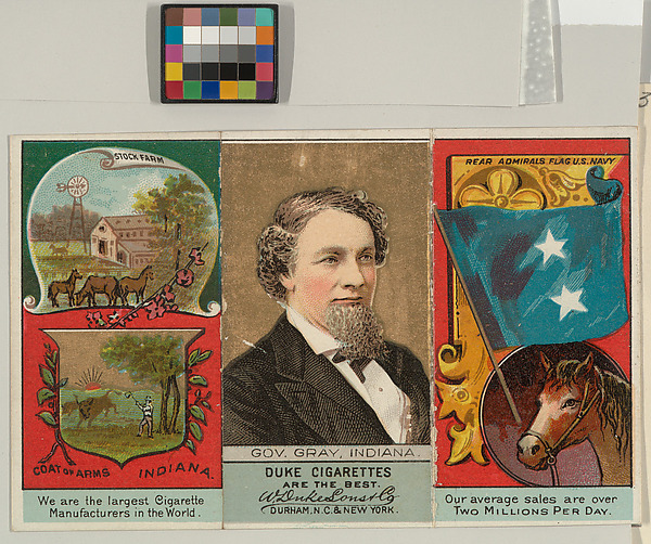 W. Duke, Sons & Co., Governor Gray, Indiana, from "Governors, Arms, Etc." series (N133-2), issued by Duke Sons & Co.