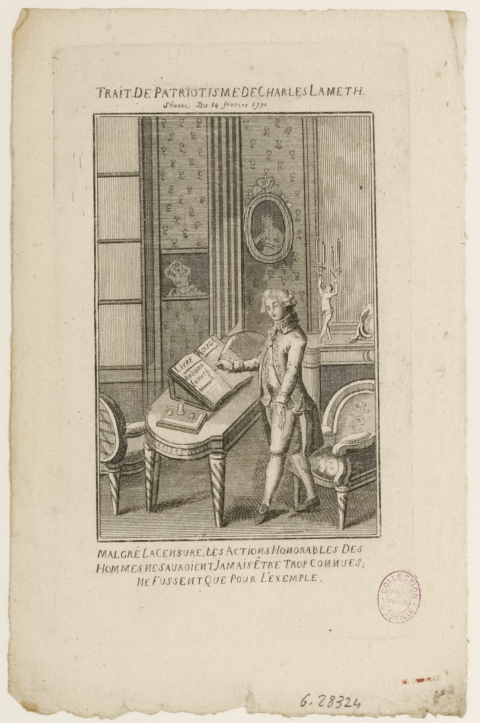 Anonyme, Trait de patriotisme de Charles Lameth. / Séance Du 14 février 1791.