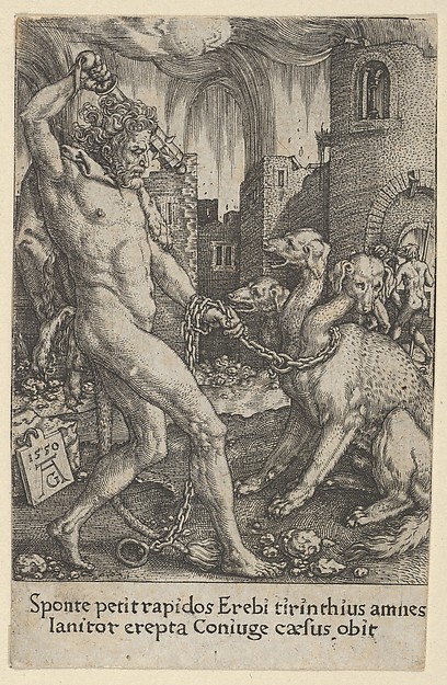 Heinrich Aldegrever, Hercules and Cerberus, from "The Labors of Hercules"