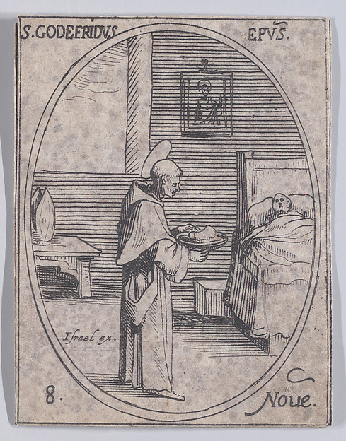 Jacques Callot, S. Godefroy, évêque (St. Godefroy, Bishop), November 8th, from "Les Images De Tous Les Saincts et Saintes de L'Année" (Images of All of the Saints and Religious Events of the Year)