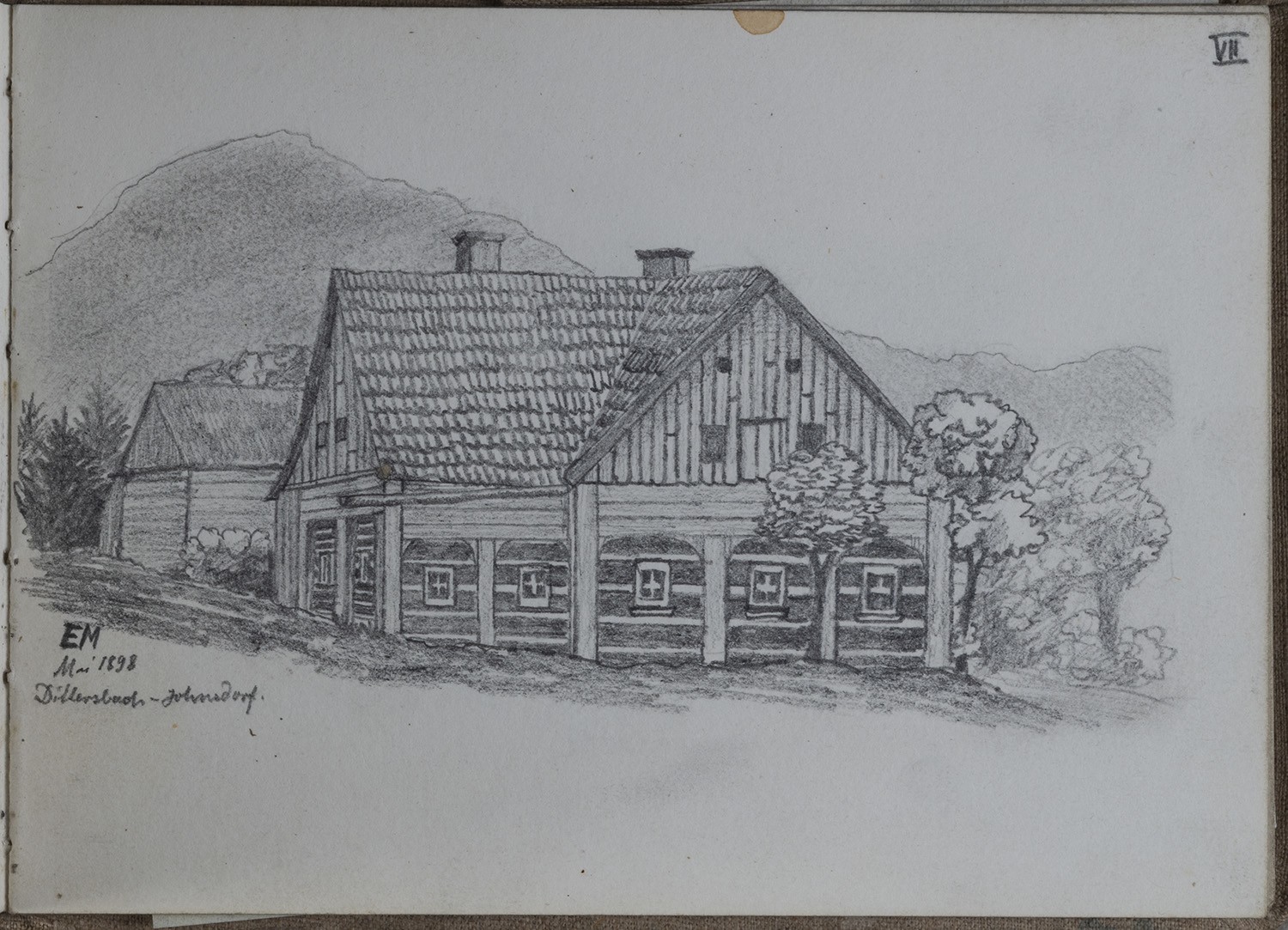 Ernst Morgenstern, Dittersbach-Johnsdorf (Böhmische Schweiz) [Jetřichovice, Tschechien]: Bauernhaus (Skizzenbuch Ernst Morgenstern, Bl. VII)