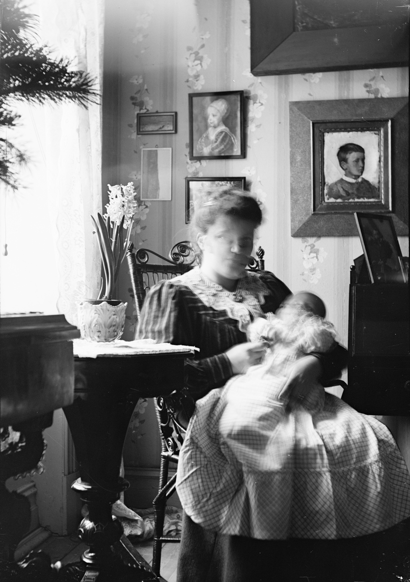Okänd,, Children’s Baptism in the Home, Woman with Infant in the Fame, Sweden