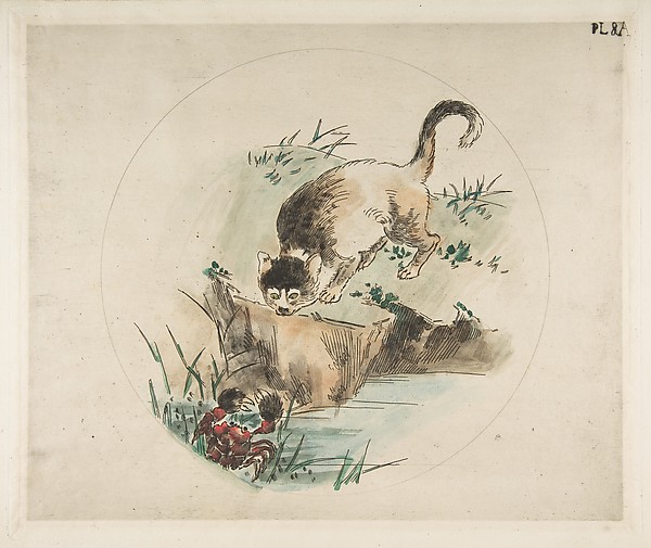 Félix Bracquemond, Decoration for a Plate: A Cat Hunting a Crab
