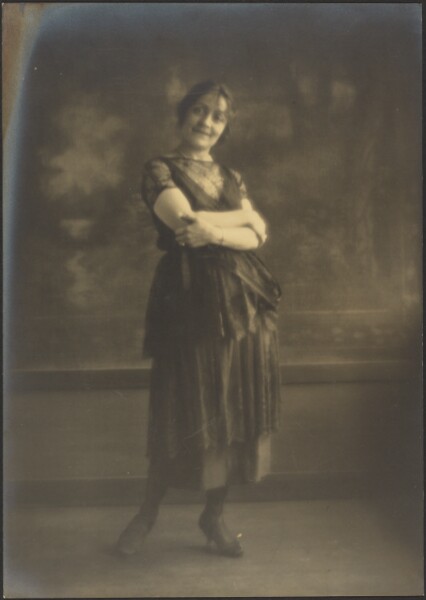 Louis Fleckenstein, [Portrait of a Woman Standing Before Tapestry]