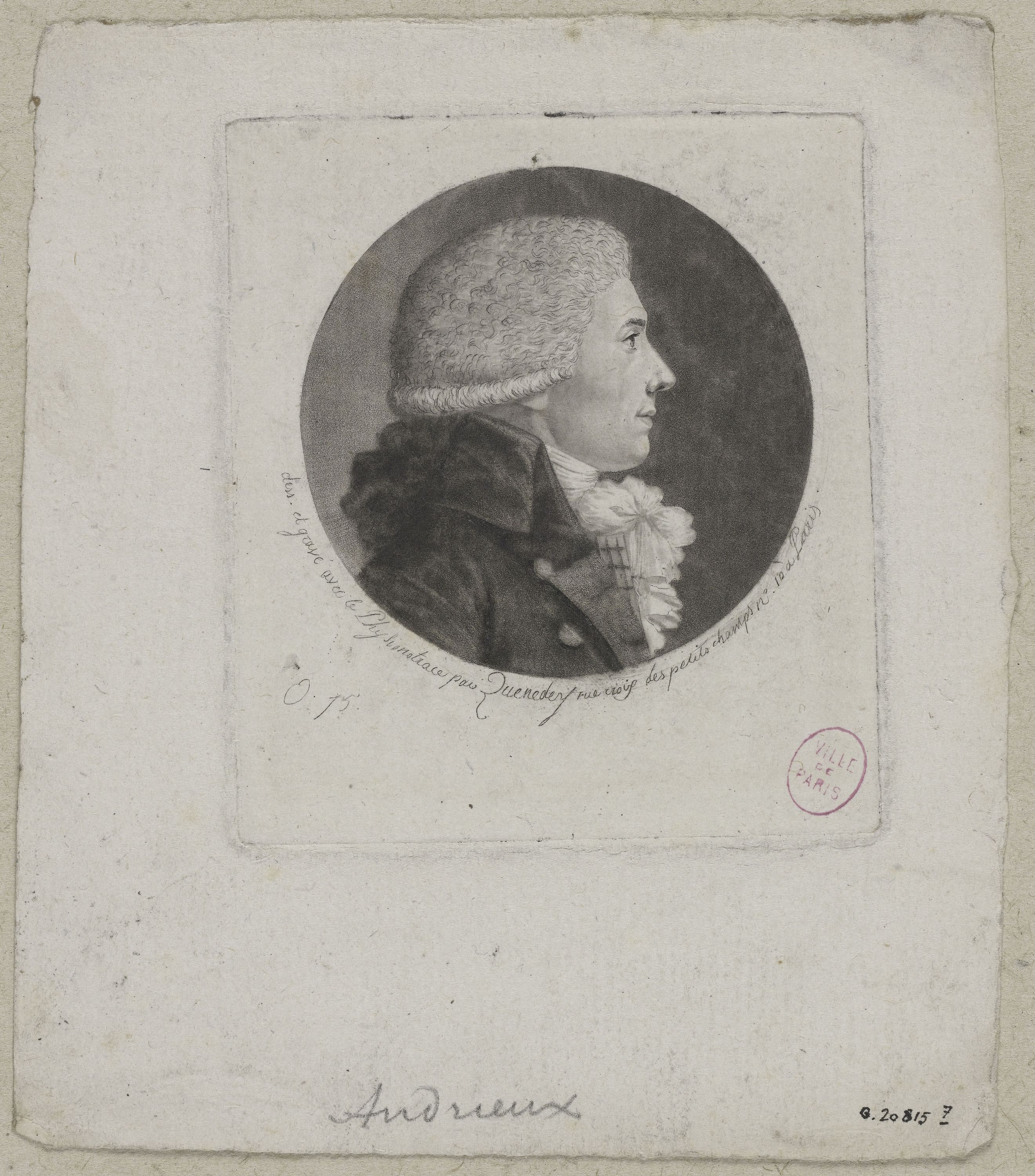 Edmé Quenedey, Portrait de Monsieur Andrieux (François-Guillaume-Jean-Stanislas) (6 mai 1759 Strasbourg- 10 mai 1833 Paris), poète dramatique